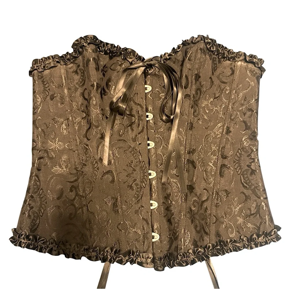 Vintage| XL |Black Jacquard |Corset |Bustier Top |Lace Up |Boned |Sexy|Goth - Picture 8 of 16